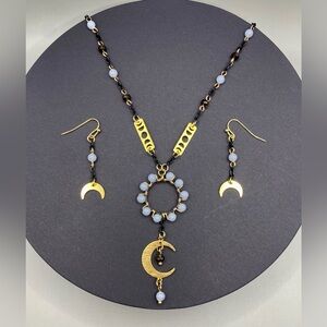 🌚🌛Angelite Golden Obsidian Moon Phases Necklace Earring Set